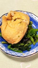 20220417晩ご飯ホウレン草と油揚げの巾着入り野菜