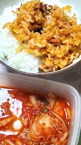 20230224晩ご飯キムチとミニチキンライス