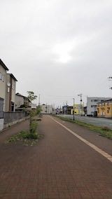 20230415速歩途中の帰り道で望んだ広い歩道と道路と東の空